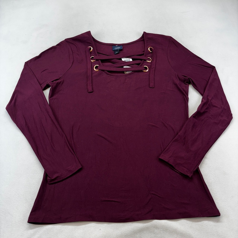 Daytrip Lace Up Top Women‎ XL Fig Burgundy Long Sleeve Grommet New Boho - Picture 2 of 9